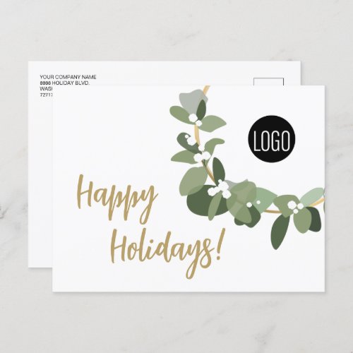 Chic simple modern wreath custom business logo  holiday postcard