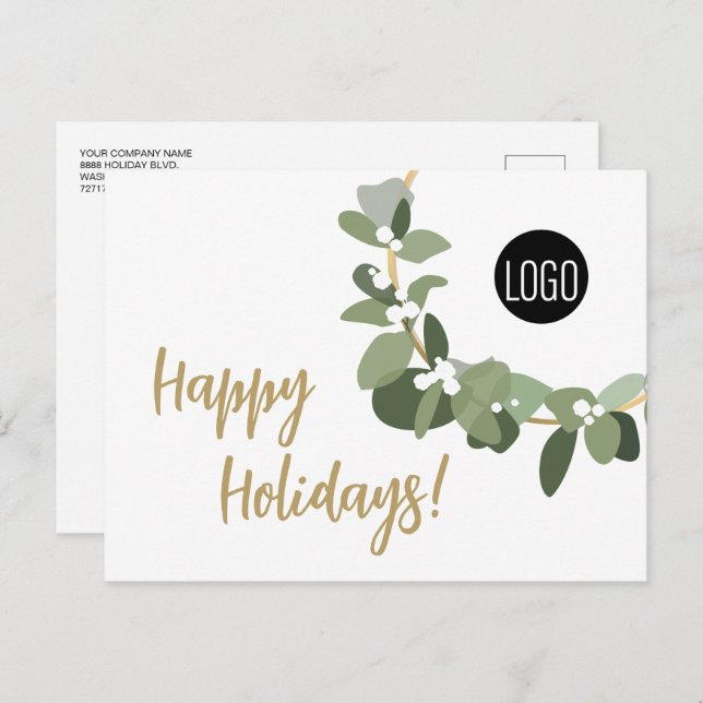 Chic simple modern wreath custom business logo  holiday postcard (Front/Back)