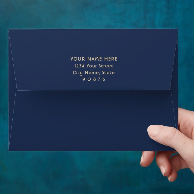 Chic Simple Navy Blue and Gold Return Address Envelope (Hand)