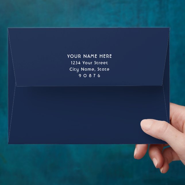 Chic Simple Navy Blue and White Return Address Envelope (Hand)