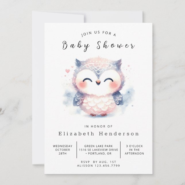 Chic Simple Owl Baby Shower Invitation (Front)