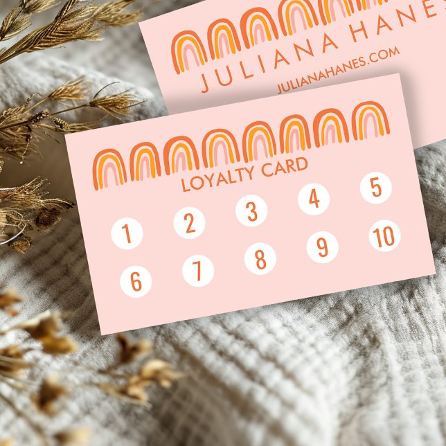 Chic Simple Pink Orange Rainbows 10  Loyalty Card (Chic Simple Pink Orange Rainbows 10 Loyalty Card Business Card Modern Elegant Cute Feminine
)