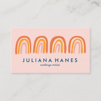 Chic Simple Pink Orange Rainbows Business Card by ShoshannahScribbles at Zazzle