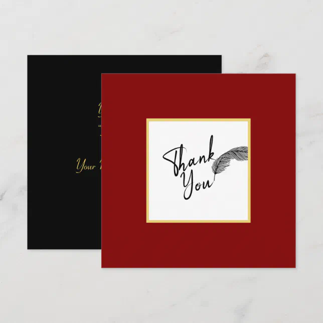 Chic Simple Red Gold and Black Text Thank You Card | Zazzle