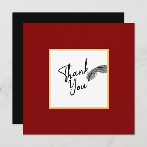 Chic Simple Red Gold and Black Text Thank You Card