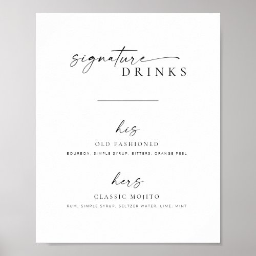 Chic  Simple Script Wedding Signature Drinks Sign