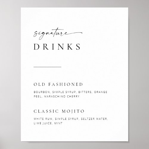 Chic  Simple Script Wedding Signature Drinks Sign