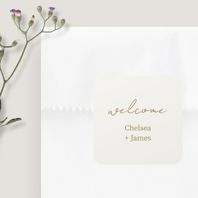 Chic Simple Script Welcome Wedding Square Sticker (Creator Uploaded)