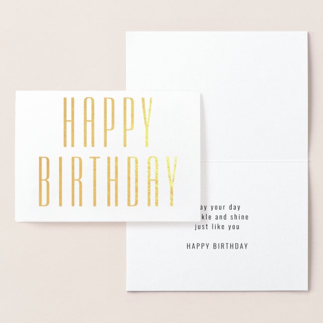 Chic Simple Typography Minimalist Happy Birthday Foil Card (Display)