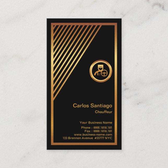Chic Simple Unique Gold Striped Triangle Taxi Business Card (Front)