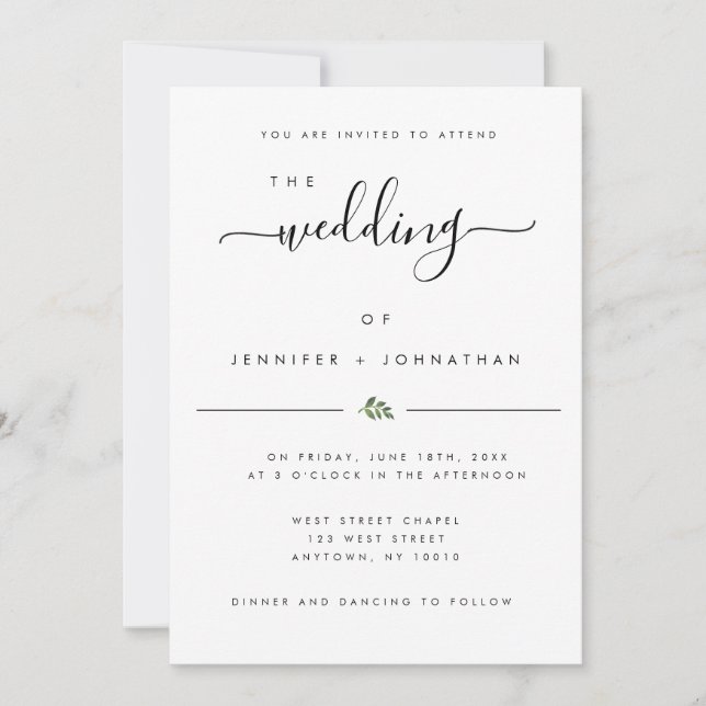 Chic Simple Watercolor Greenery Wedding Invitation (Front)