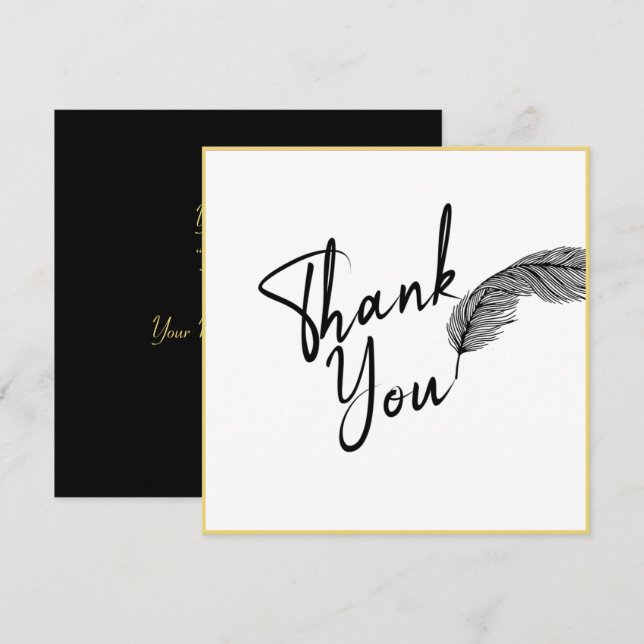 Chic Simple White Gold and Black Text Thank You Card (Front/Back)