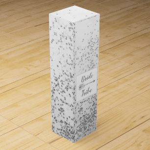 Chic Siver Confetti Bride Tribe Personalized Wine Box
