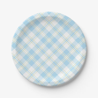 Chic Sky Blue and White Check Paper Plate