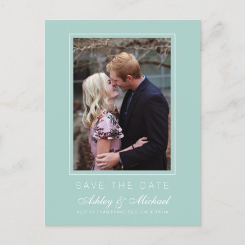 Chic Sky Blue Save the Date Engagement Photo Announcement Postcard