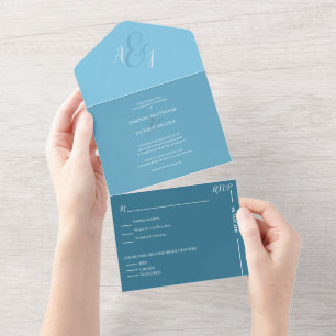 Chic Sky Blue Wedding All In One Invitation