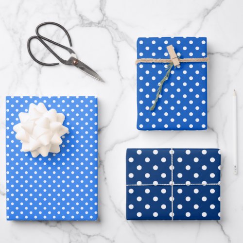 Chic Sky Blues White Polka Dots Pattern Wrapping Paper Sheets