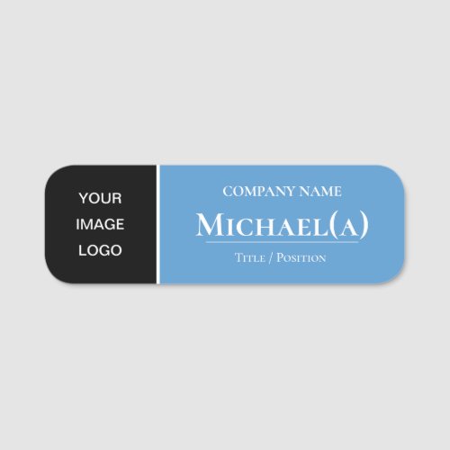 Chic Sky Light Blue  Black Elegant Business LOGO Name Tag