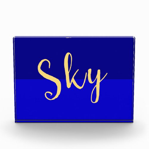 Chic SKY Script Two Tone Royal Blue Background Photo Block