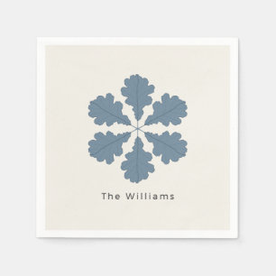 Chic Slate Blue Oak Leaf Monogram Family Name Napkins