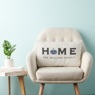 Chic Slate Blue Pumpkin HOME Custom Last Name Lumbar Pillow