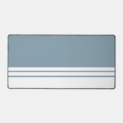 Chic Slate Blue White Bottom Edge Racing Stripes Desk Mat