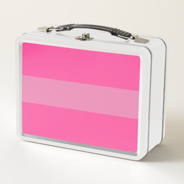 Chic Sleek Two Tone Bright Pink Seamless Stripes Metal Lunch Box (Front)
