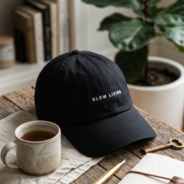 Chic Slow Living Typography Minimalist Embroidered Hat (Creator Uploaded)