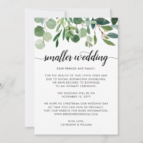 Chic Small Wedding Downsize Change Plans Foliage Announcement
