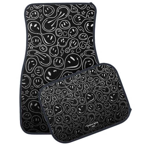 Chic Smiling Face Melting Smile Pattern Black Car Floor Mat