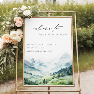 Chic Snow Mountain Landscape Wedding Welcome Foam Board