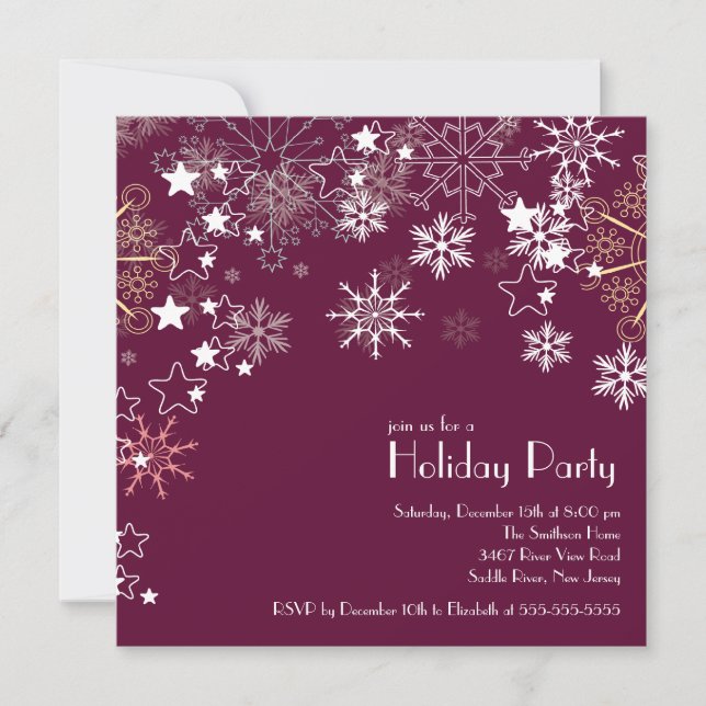 Chic Snowflakes Christmas Holiday Party Plum Invitation (Front)