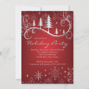 Chic Snowflakes Christmas Trees Holiday Party Invitation