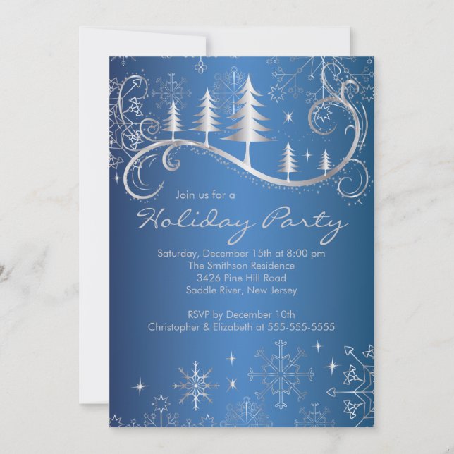Chic Snowflakes Christmas Trees Holiday Party Invitation (Front)
