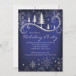 Chic Snowflakes Christmas Trees Holiday Party Invitation