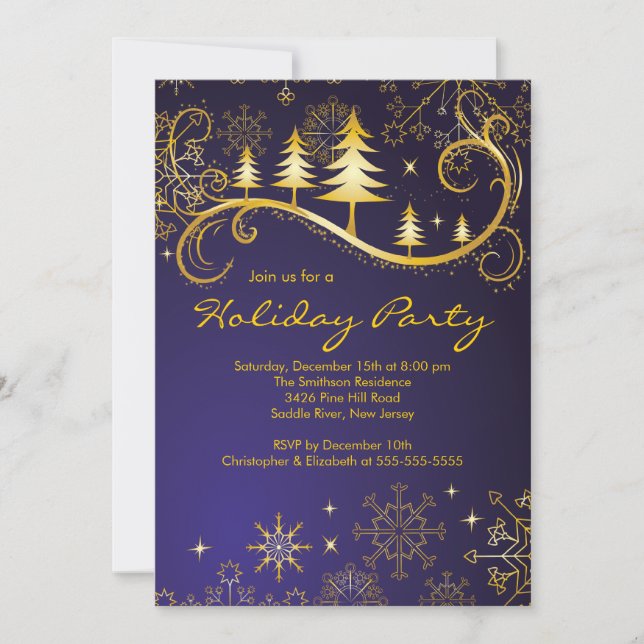 Chic Snowflakes Christmas Trees Holiday Party Invitation (Front)