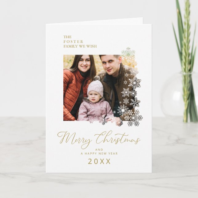 Chic Snowflakes Frame Modern Elegant Christmas Holiday Card (Front)