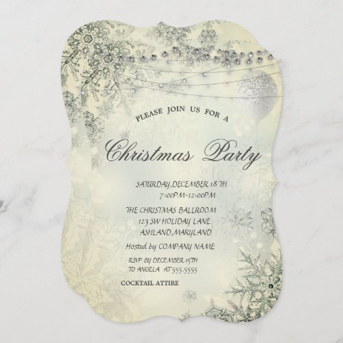 Chic SnowflakesLightsBalloonChristmas Party Invitation