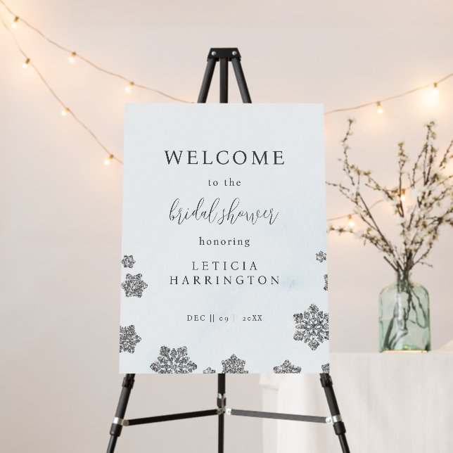 Chic Snowflakes Winter Bridal Shower Welcome Sign (In Situ (Stand))