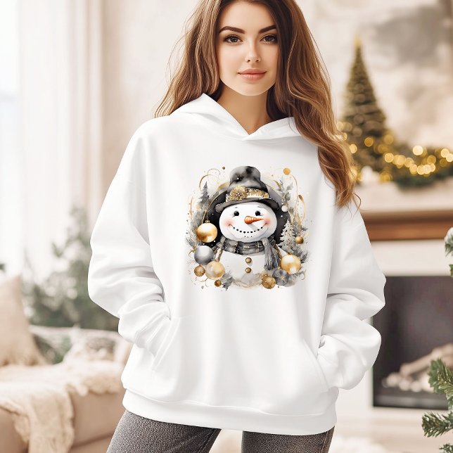 Chic Snowman: Black and Gold Holiday Charm Hoodie (Creator Uploaded)