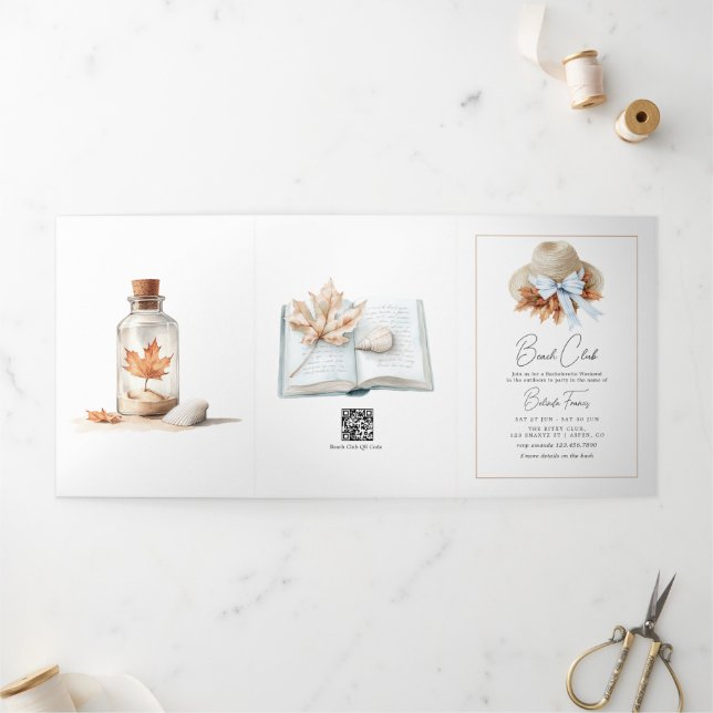 Chic Social Beach Club Autumn Bachelorette Weekend Tri-Fold Invitation (Outside)