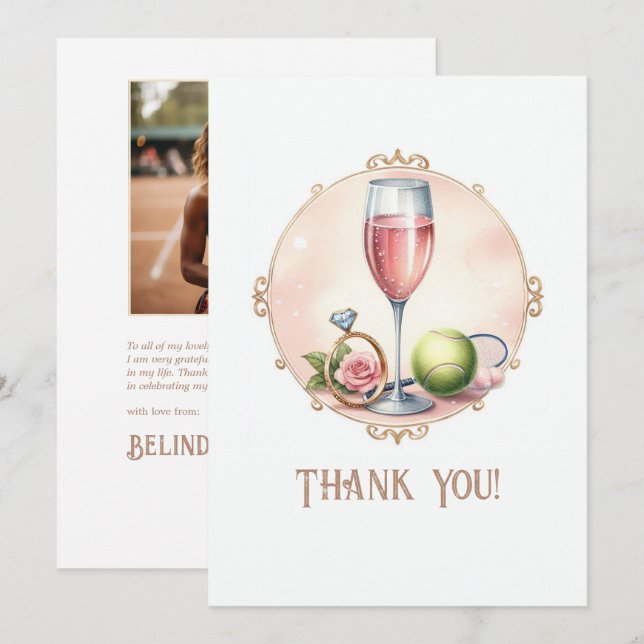 Chic Social Club Tennis Bachelorette Photo Thank You Card (Front/Back)