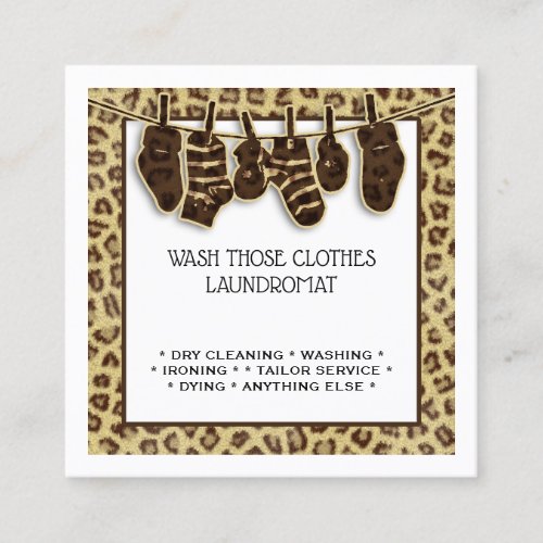 Chic socks on line animal print laundry square business card