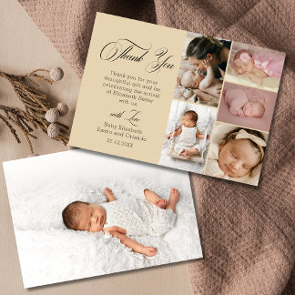 Chic Soft Beige Six Photo Baby Shower Thank You Card
