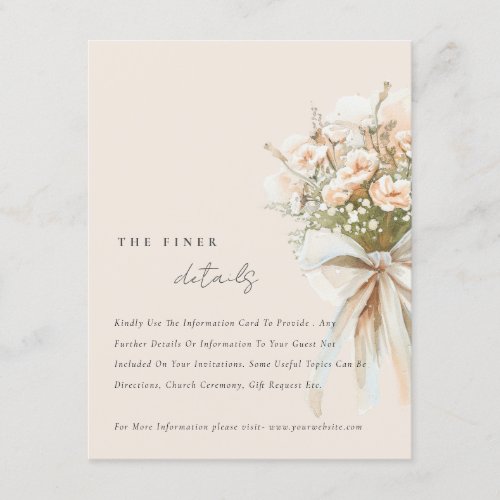 Chic Soft Blush Floral Bouquet Wedding Details Enclosure Card