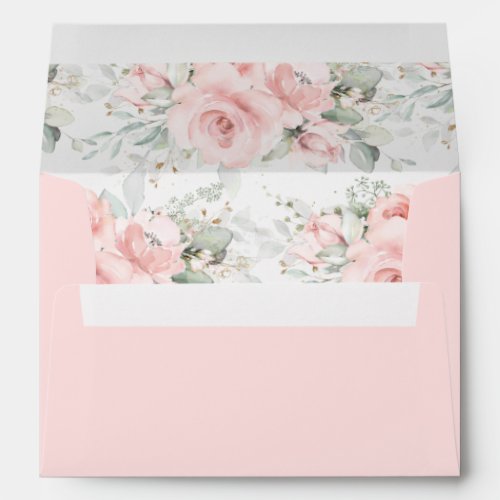 Chic Soft Blush Floral Roses Greenery A7 Envelope