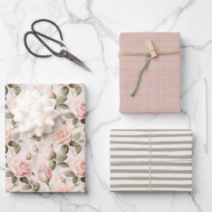 Chic Soft Blush Floral Wrapping Paper Sheets