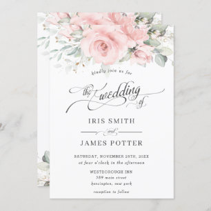 Chic Soft Blush Pink Floral Greenery Wedding Invitation