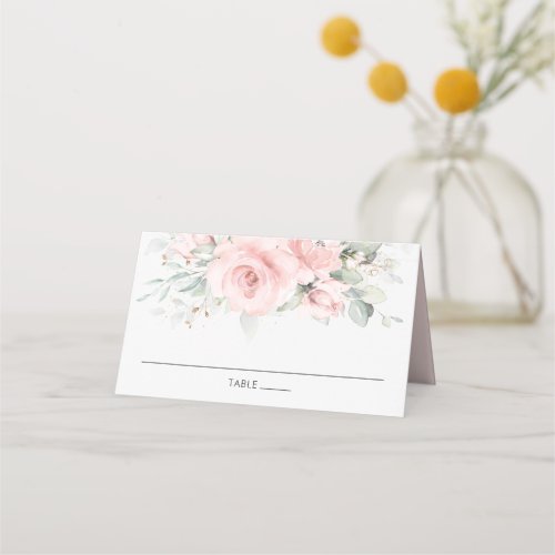 Chic Soft Blush Pink Floral Wedding Guest Name Place Card