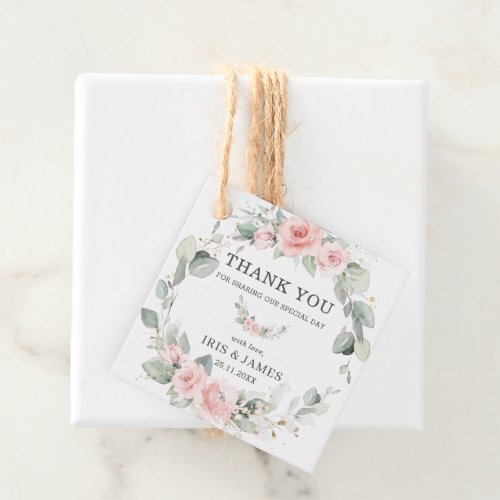 Chic Soft Blush Pink Floral Wedding Thank You Favor Tags